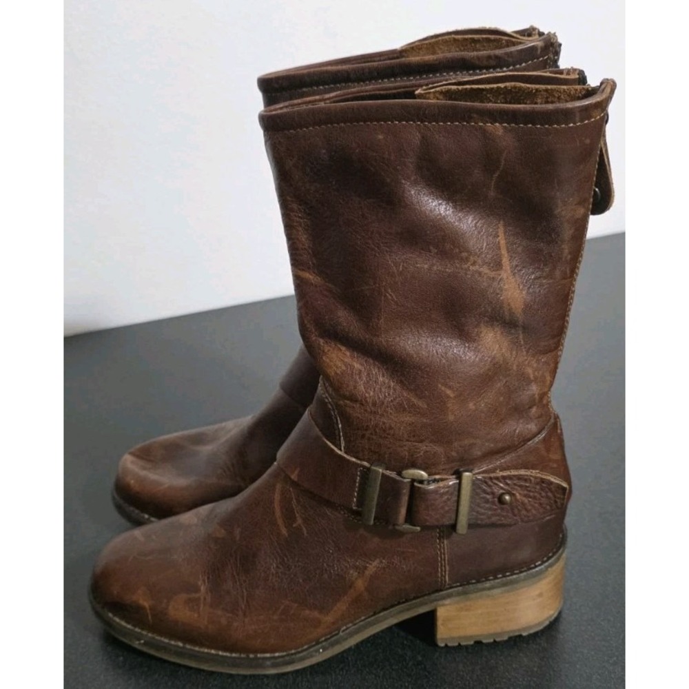 NEW FABIANELLI Italian Brown Leather Boots Women 6/36 Made in‎ Italy Buckle Moto